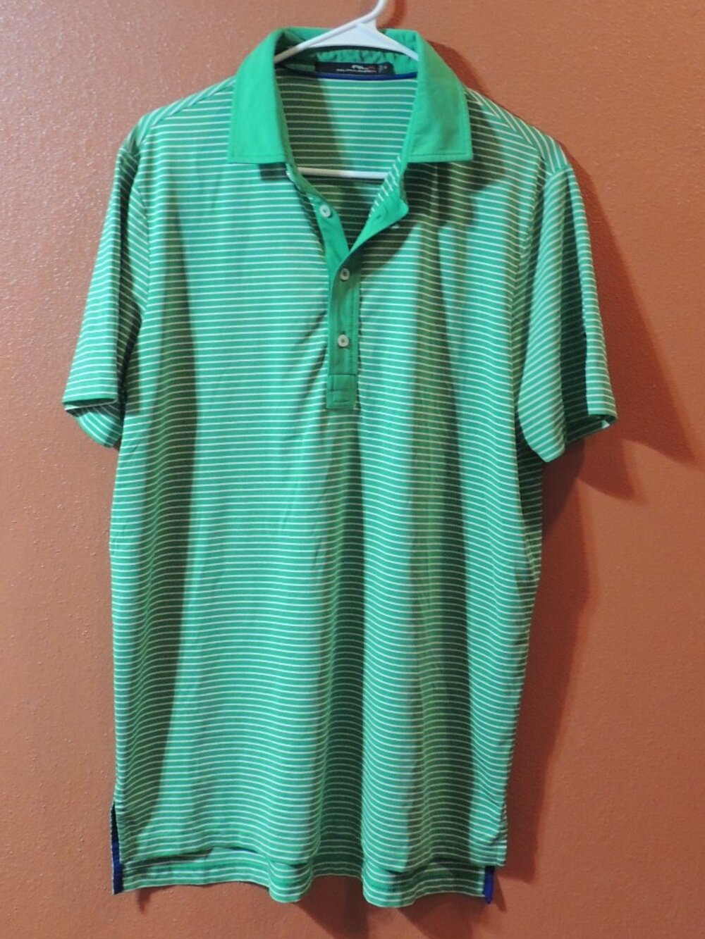 RLX Ralph Lauren Shirt Men Medium Green White Stripe Outdoor Golf Shirt